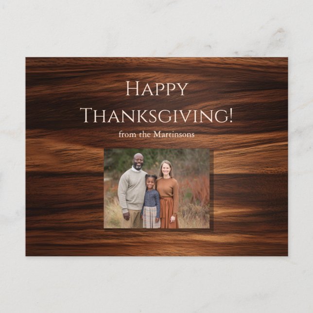 Family Photo Wood Minimalist Thanksgiving Holiday Postcard (Front)