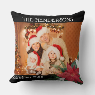 Family Photos Christmas Gift Poinsettia Throw Pil Pillow
