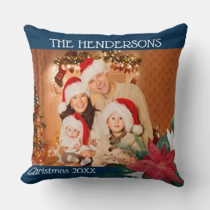 Family Photos Christmas Gift Poinsettia Throw Pill Pillow