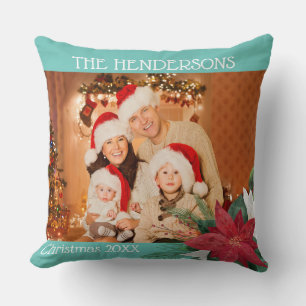 Family Photos Christmas Gift Poinsettia Throw Pill Pillow