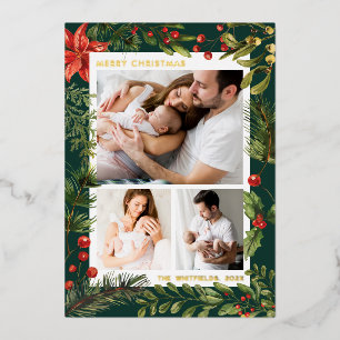 Family Photos Christmas Holidays Botanical Gold Foil Holiday Card