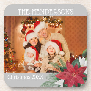 Family Photos Christmas Poinsettia Beverage Coaste Coaster