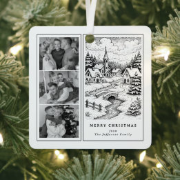 Family Photos Christmas  Village in Winter Metal Ornament