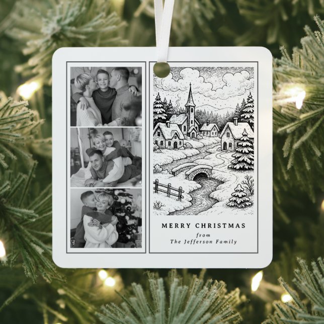 Family Photos Christmas  Village in Winter Metal Ornament (Insitu)