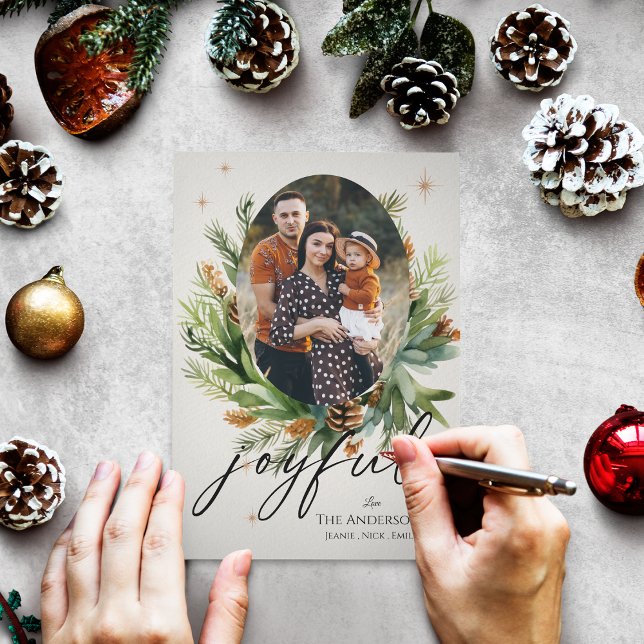  Family Photos Green Leaves Joyful Christmas (Multi Family Photos Green Leaves Joyful Christmas Greeting Card)