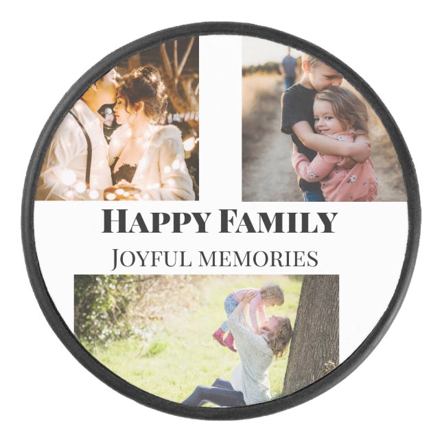 family photos memories add family name picture hockey puck (Front)