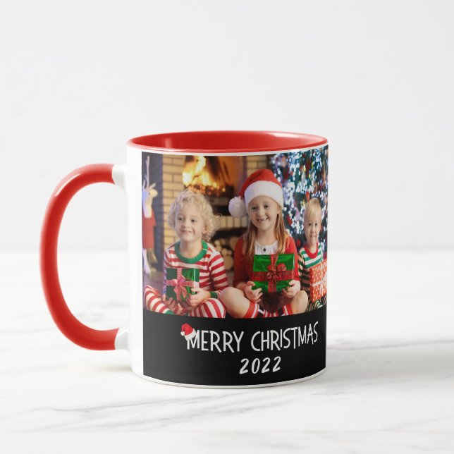 Family Photos Merry Christmas Santa Hat  Mug (Left)