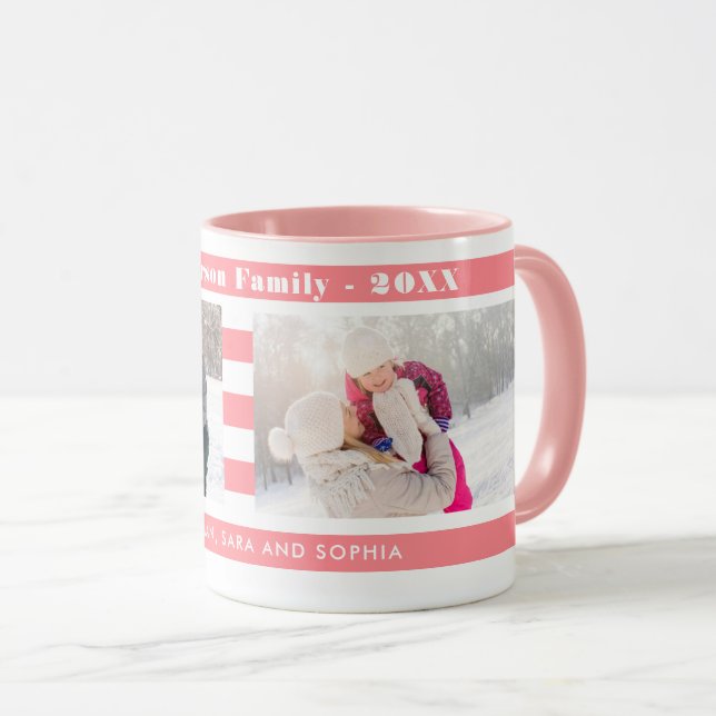 Family Photos Personalized I Modern Pink Stripes Mug (Front Right)