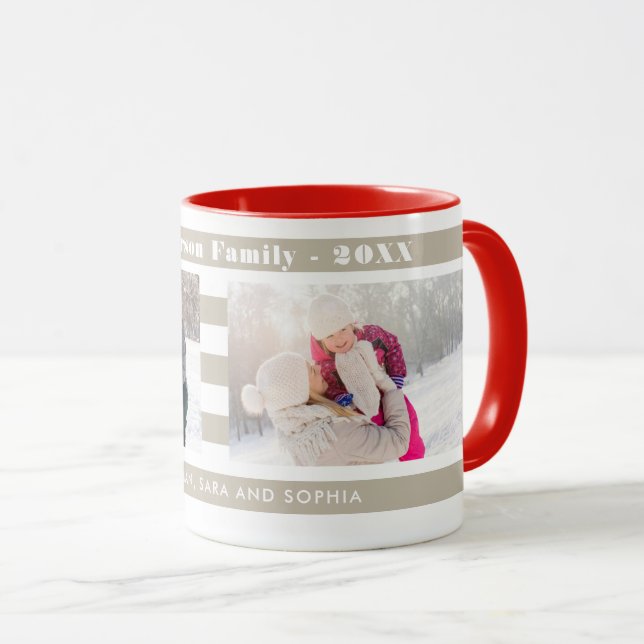 Family Photos Personalized I Modern Tan Stripes Mug (Front Right)