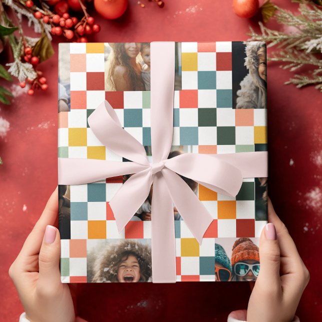 Family Photos | Retro Chequered Christmas Wrapping Paper (Creator Uploaded)