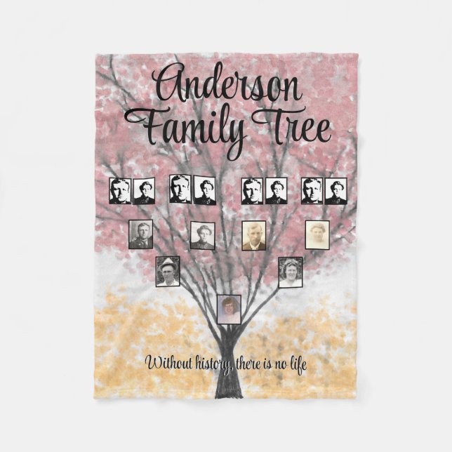 Family Photos Watercolor Red Family Tree Quote   Fleece Blanket (Front)