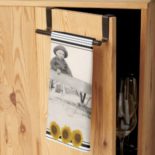 Family Photos with Borders and Sunflowers Kitchen Towel