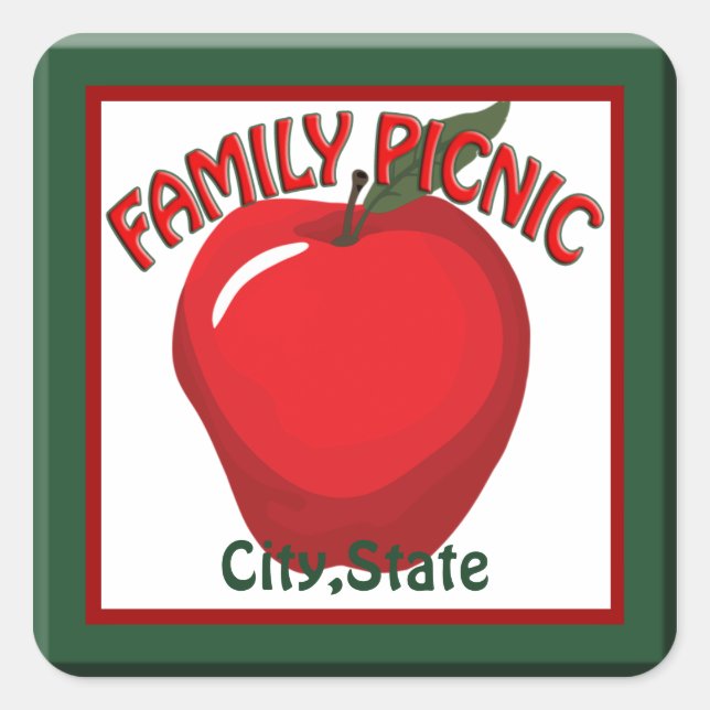Family Picnic Apple Name Tag Sticker (Front)