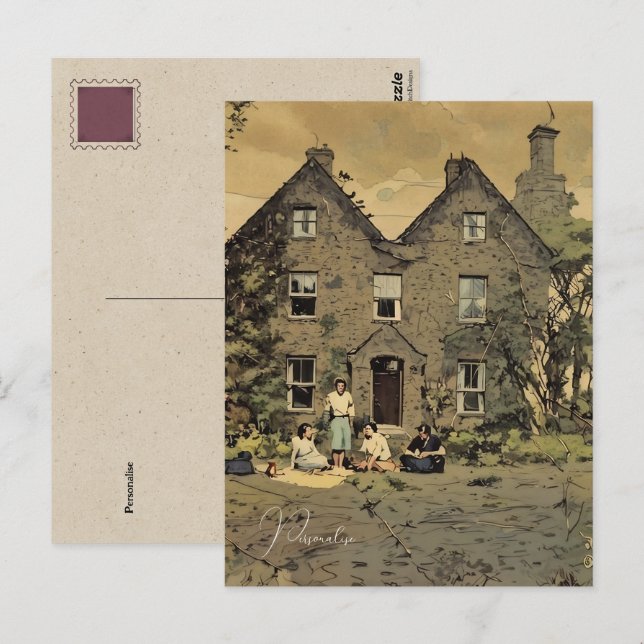 Family Picnic Old Country House Photo Vintage  Postcard (Front/Back)
