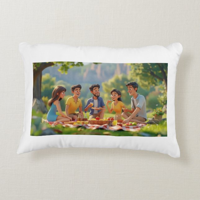 Family Picnic Point Design Pellow Accent Pillow (Back)