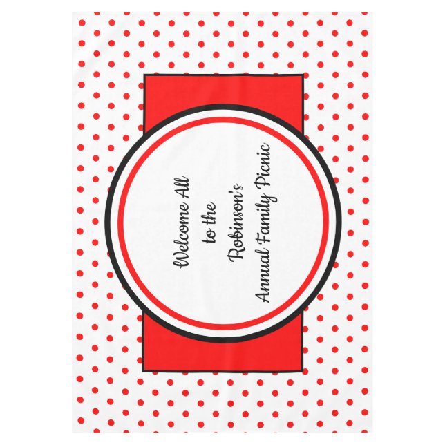 Family Picnic White Red Polka Dots Tablecloth (Front)