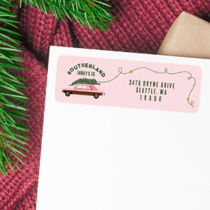 Family Pink Vintage Car Christmas Tree Delivery