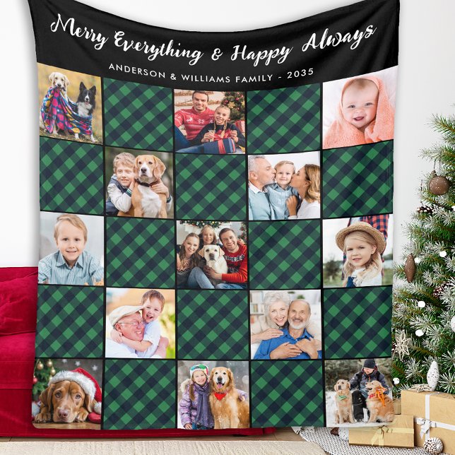 Family Plaid Quilt Personalized Picture Collage  Fleece Blanket (Creator Uploaded)
