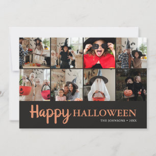 Family Playful Happy Halloween Photo Collage Black Card