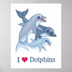 Family Pod of Dolphins Swimming Poster