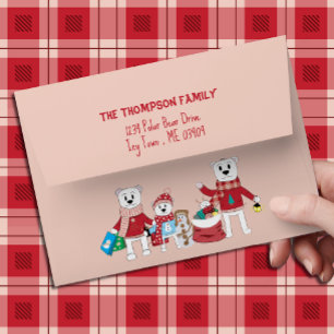 Family Polar Bear Pink and Red Envelope