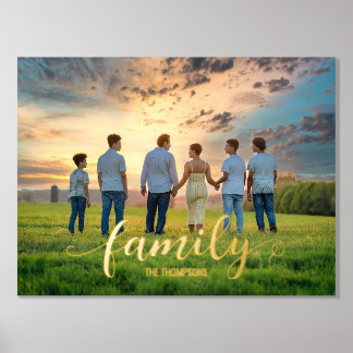 Family Portrait Horizontal Script Name Foil Prints