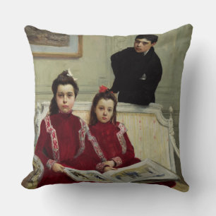 Family Portrait of a Boy and his Two Sisters, 1900 Throw Pillow