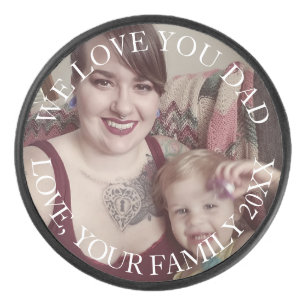 Family Portrait Photo Custom Message Hockey Puck