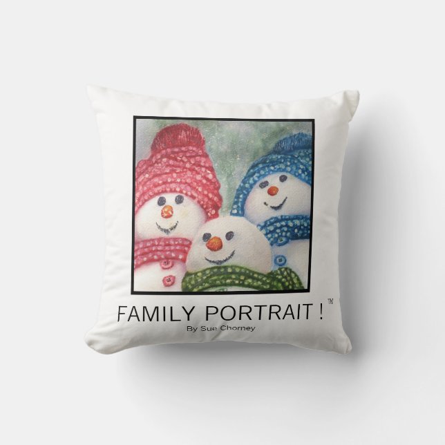 Family Portrait Snowman Family Throw Pillow (Front)