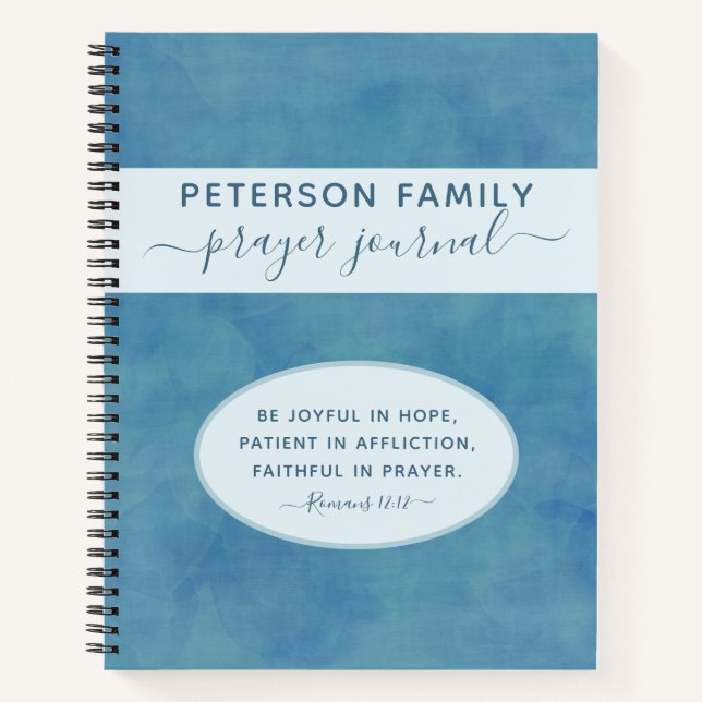 Family Prayer Journal personalized blue notebook (Front)