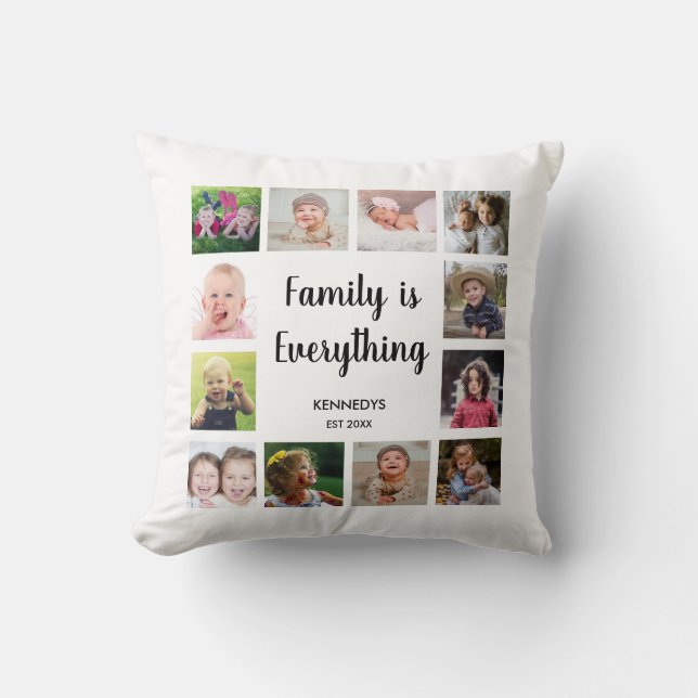 Family Quote 12 Photo Collage Throw Pillow (Front)
