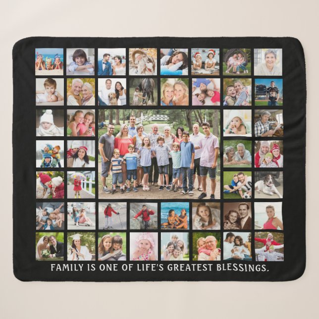 Family Quote 45 Photo Collage Personalized Sherpa Blanket (Front (Horizontal))