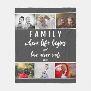 Family Quote 6 Photo Collage Script Keepsake Fleece Blanket