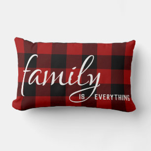 Family quote on buffalo plaid lumbar pillow