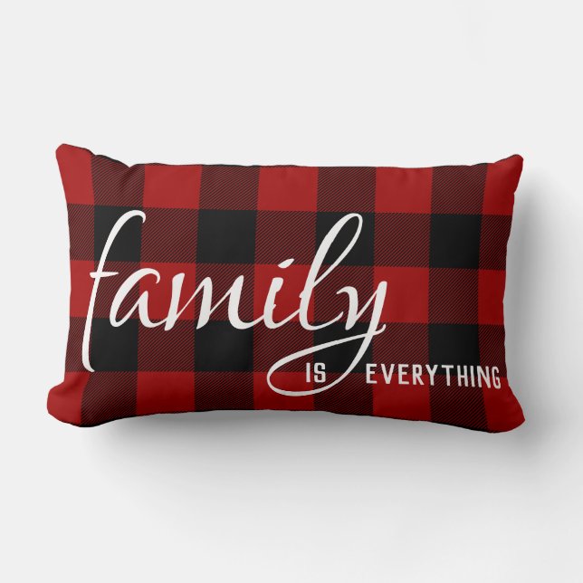 Family quote on buffalo plaid lumbar pillow (Front)