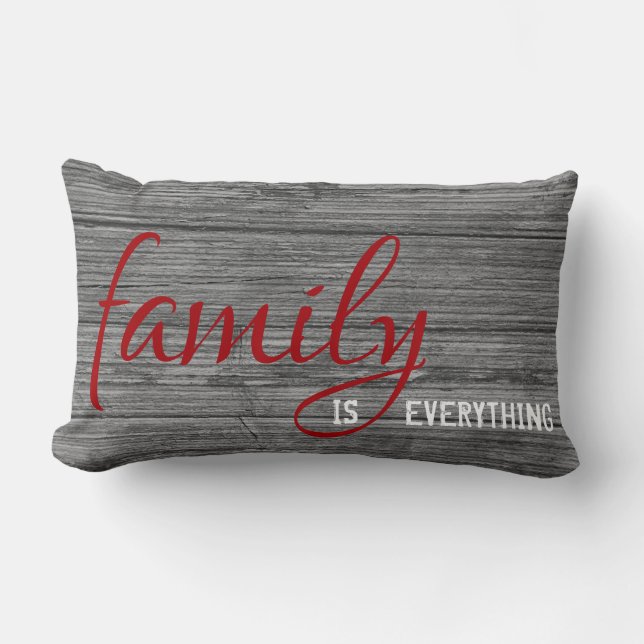 Family quote on rustic wood lumbar pillow (Front)