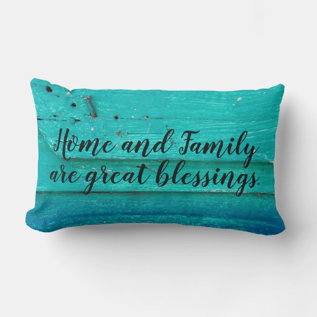 family quote on rustic wood lumbar pillow (Front)