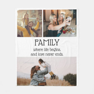 Family Quote Photo Collage Modern Personalized Fleece Blanket