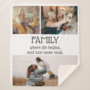 Family Quote Photo Collage Modern Personalized Sherpa Blanket