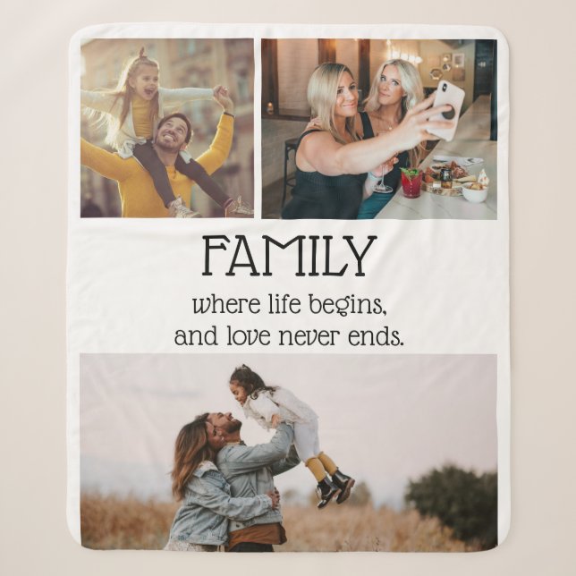 Family Quote Photo Collage Modern Personalized Sherpa Blanket (Front)