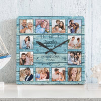 Family Quote Photo Collage Rustic Blue Wood