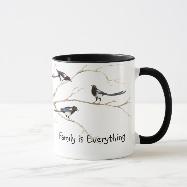 Family Quote Watercolor Magpie Bird Family Mug (Right)