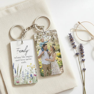 Family Quote Wildflower Photo Keychain