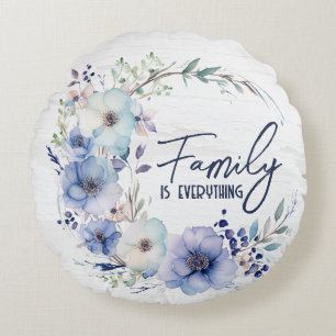Family Quote Wreath on Wood Round Pillow