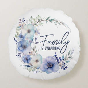 Family Quote Wreath Round Pillow