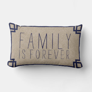 Family Quoter Beige Faux Linen & Blue Frame 2 Lumbar Pillow