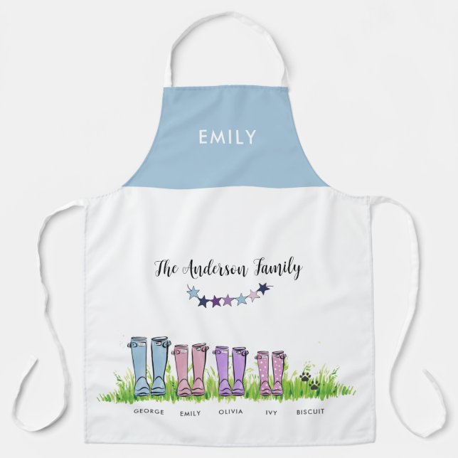 Family rain boot, wellington cute funny gift decor apron (Front)