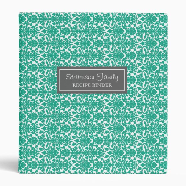 Family  Recipe Binder Colourful Green Damask (Front)