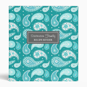 Family  Recipe Binder Teal Paisley