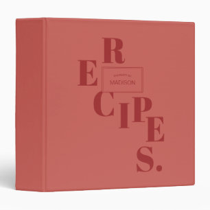 Family Recipe Book Spiral Text Personalize Red Binder